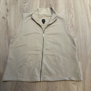 EILEEN FISHER Vest Plus Size 1X Organic Cotton French Terry Full Zip Beige‎ EUC!